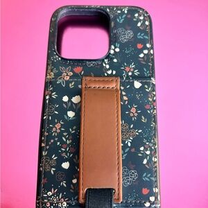Walli Midnight Floral Phone Case with Brown Strap iPhone 14 Pro 6.1 damage